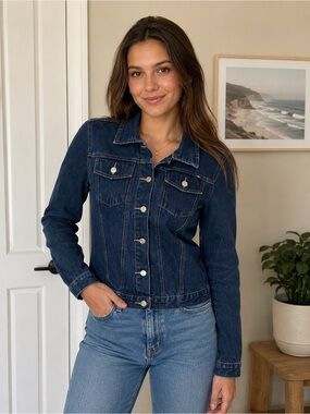 Angels Juniors Denim Jacket Size L Blue Classic Button Front